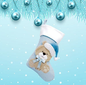 Deluxe Plush Baby Blue Knitted 3D Teddy Stocking