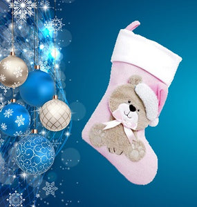 Deluxe Plush Baby Pink Knitted 3D Teddy Stocking