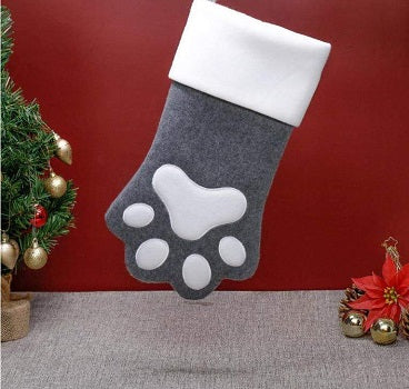 Deluxe Plush Charcoal Paw Print Christmas Stocking
