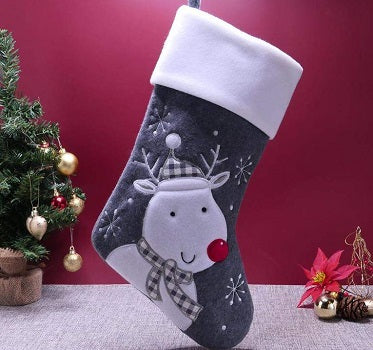 Deluxe Plush Charcoal Reindeer Christmas Stocking